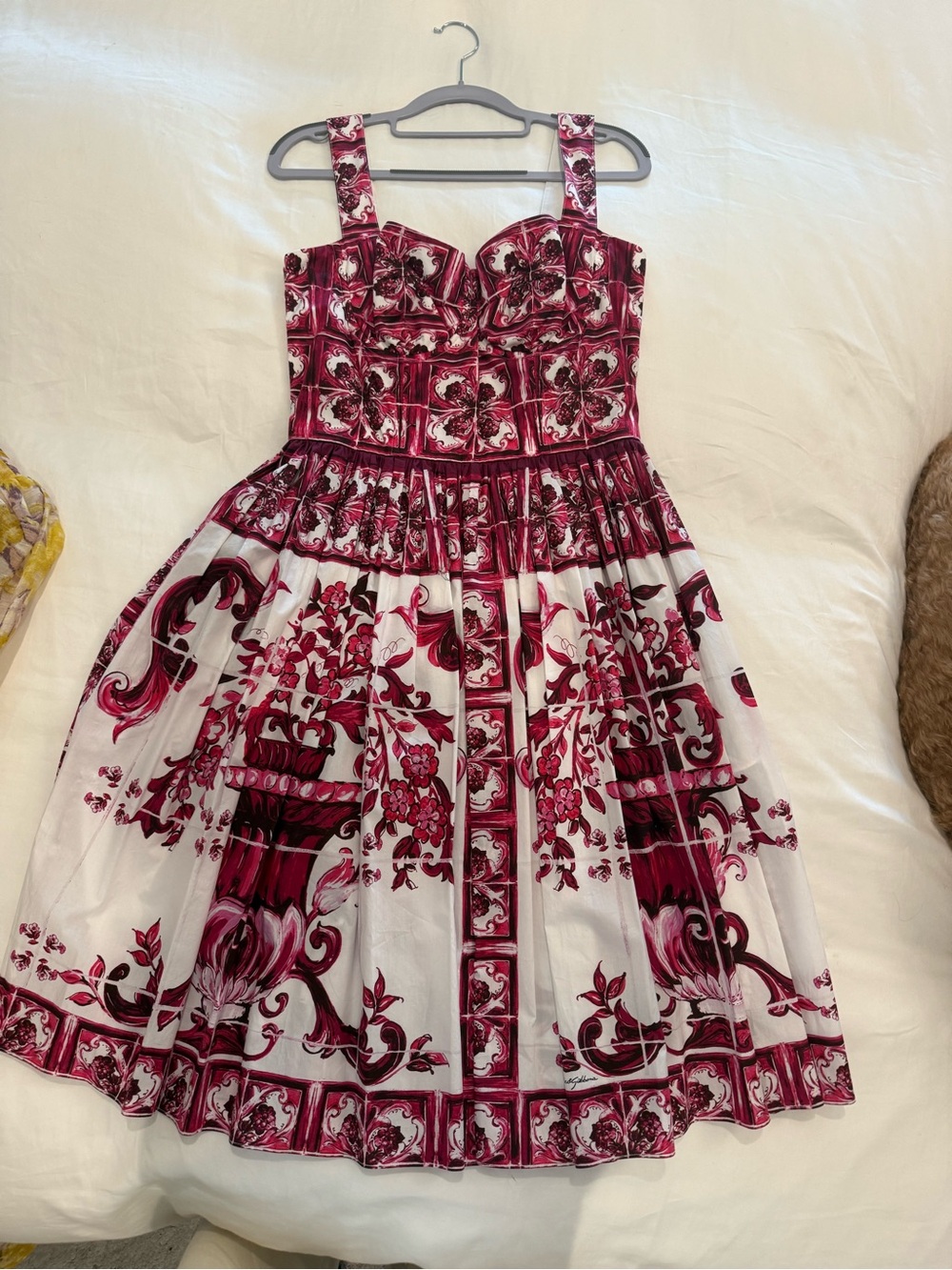 Dolce & Gabbana Girls Floral Fit-and-Flare Dress in Burgundy and White